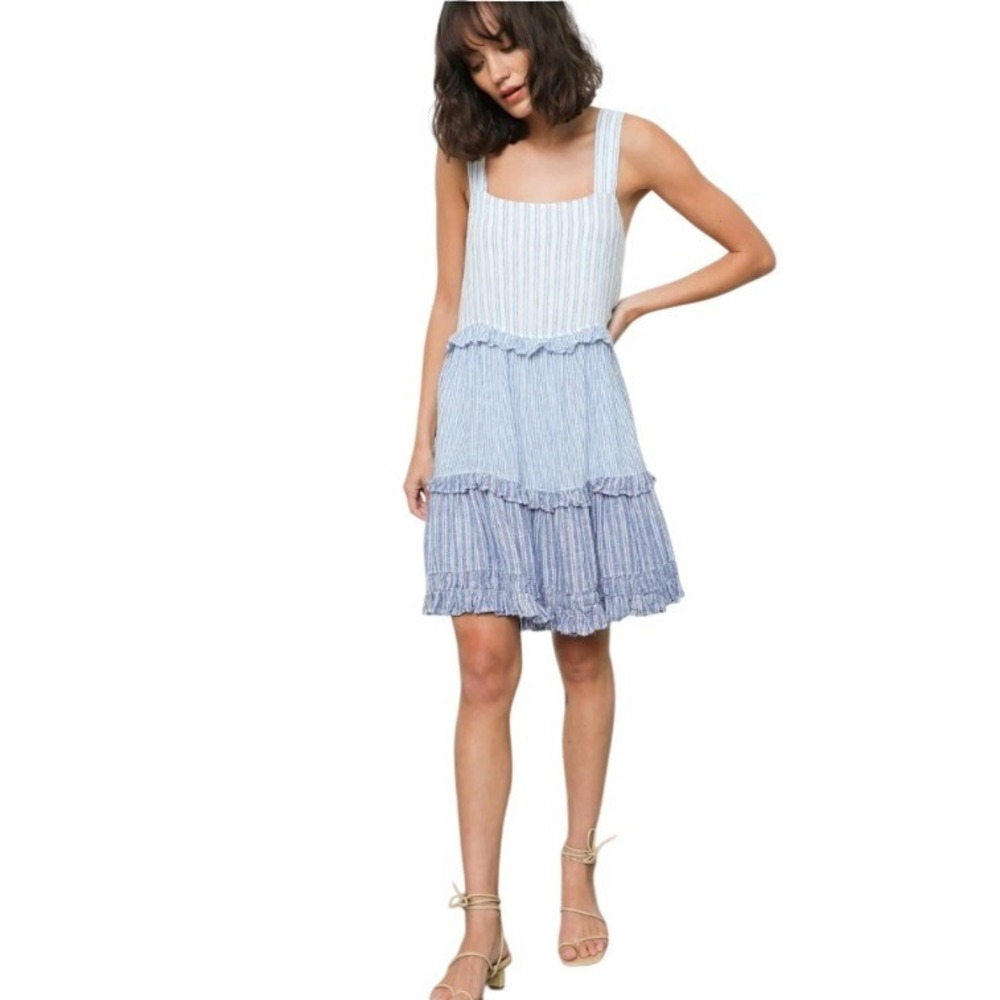 Altar'd State Blue White Striped Tiered Mini Dress Tie Strap Medium NWT $80